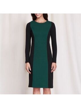 Boden Serena Ponte Shift Dress Colorblock Green Black Long Sleeve